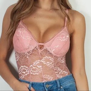 Sexy Sheer Lace Pink Body Suit